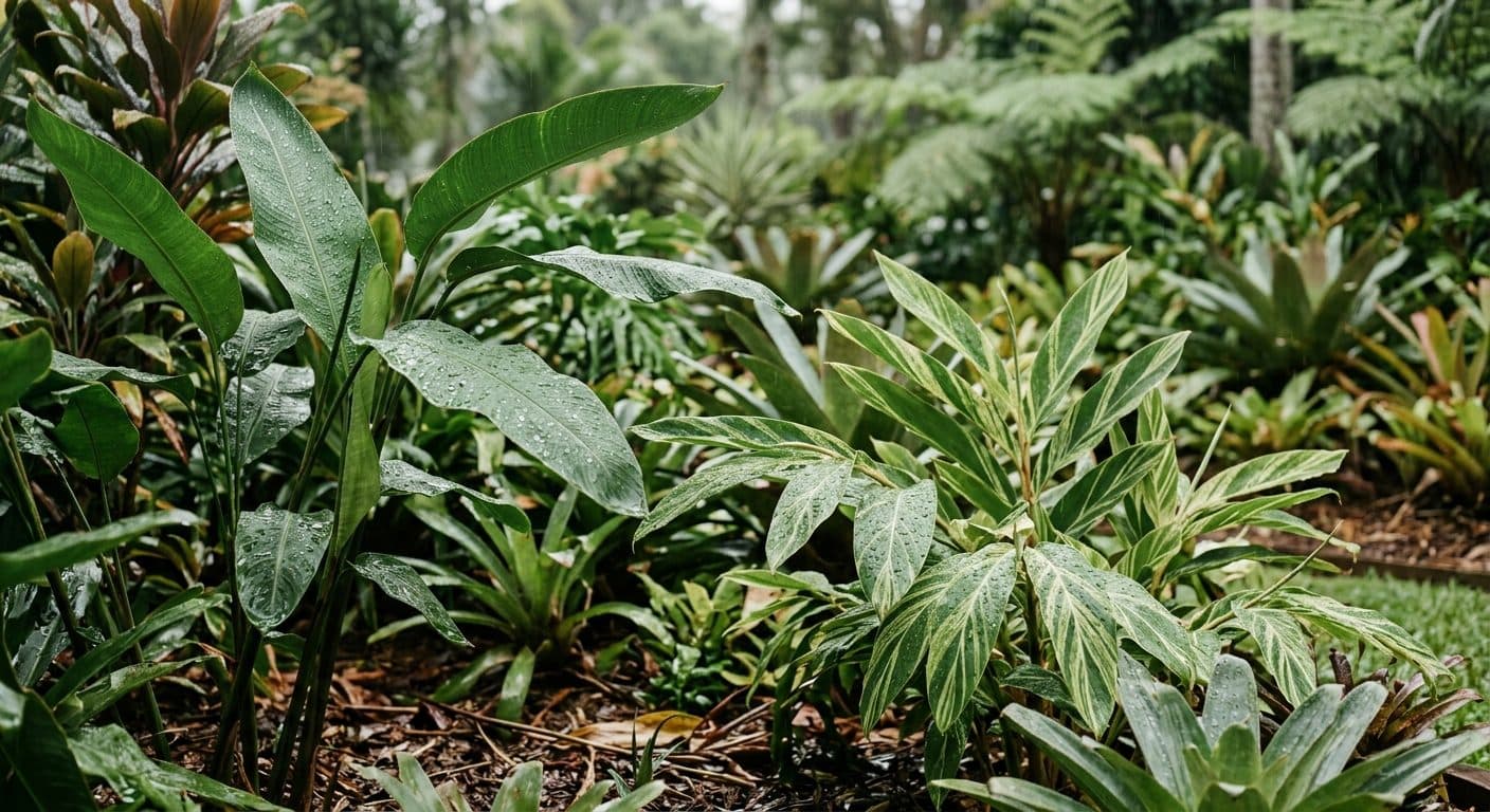 A lush established Brisbane garden thriving in summer wet-season rain