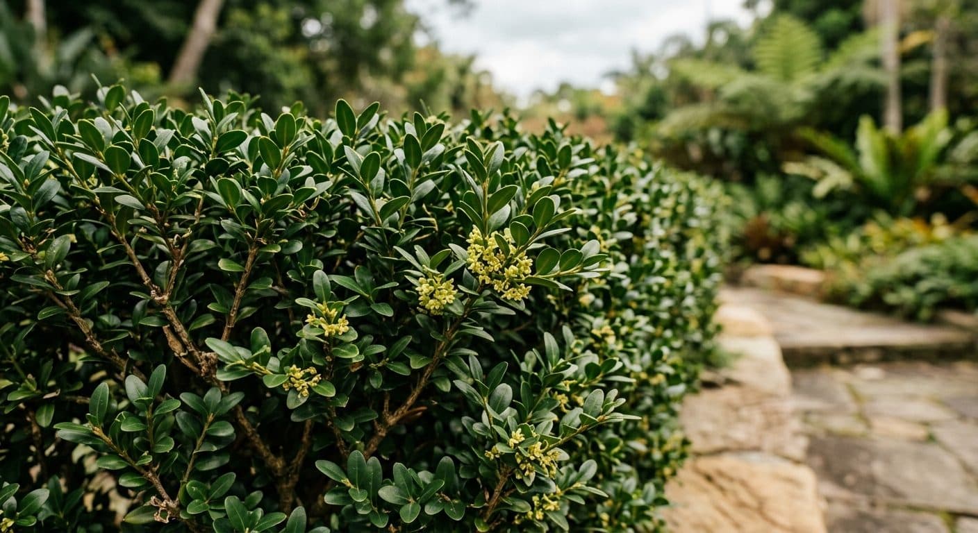 Clipped low box hedge forming a crisp green border in a formal Brisbane garden detail